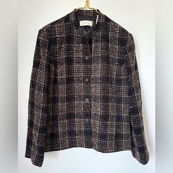 Liz Claiborne Jackets & Blazers - Vintage Liz Claiborne First Issue Black Brown Tweed Look Lined Jacket Size 12